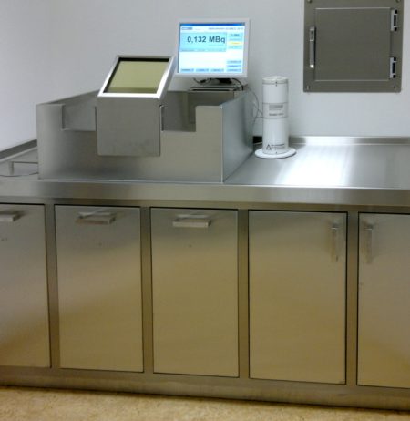 A laboratory stainless steel work bench