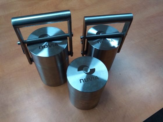 Three lead containers for radioactive materials